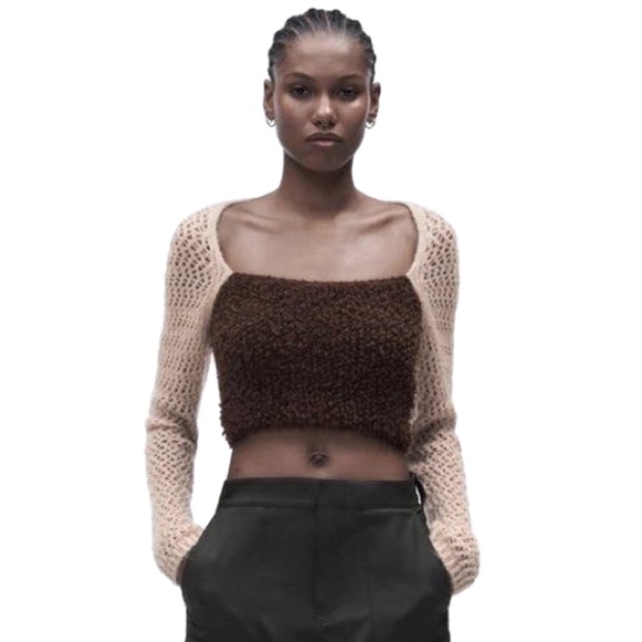 Zara NWOT Knit Crochet Long Sleeves Crop Top - Picture 1 of 9